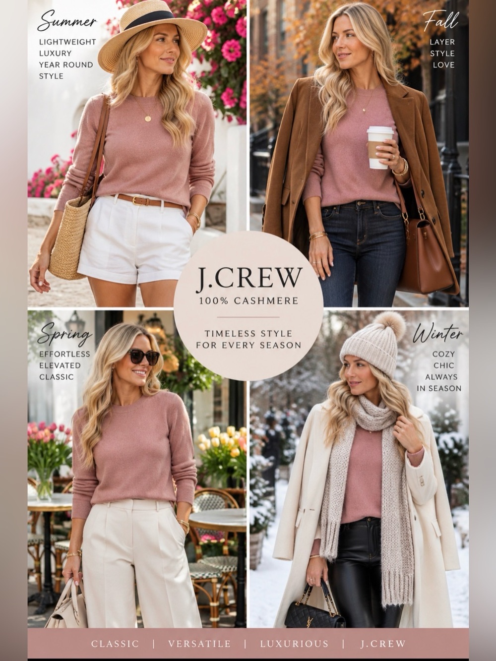 J. Crew Women's 100% Cashmere Crewneck Sweater in Dusty Rose Size Medium